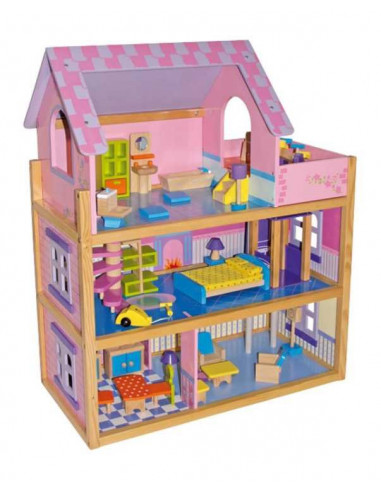 Veľký drevený ružový domček pre bábiky