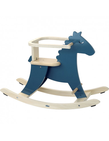 Drevený hojdací kôň modrý s operadlom