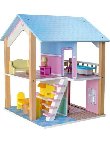 Drevený domček pre bábiky modrá strecha