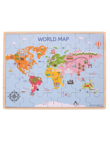 Drevená puzzle mapa sveta