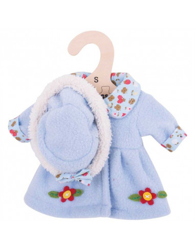 Modrý kabátik s klobúčikom pre bábiku 28 cm