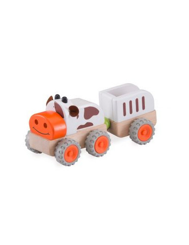 Drevený mini traktor kravička